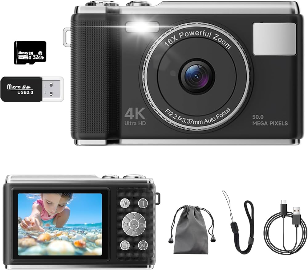 Amazon | デジカメ【4K動画撮影、5000万画素】デジタルカメラ 32GB