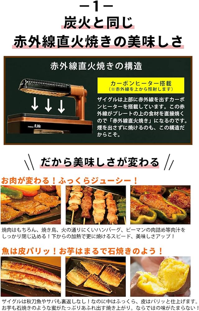 Amazon | ザイグル 煙の出ない無煙ロースター 炙輪 GOLD ワイド