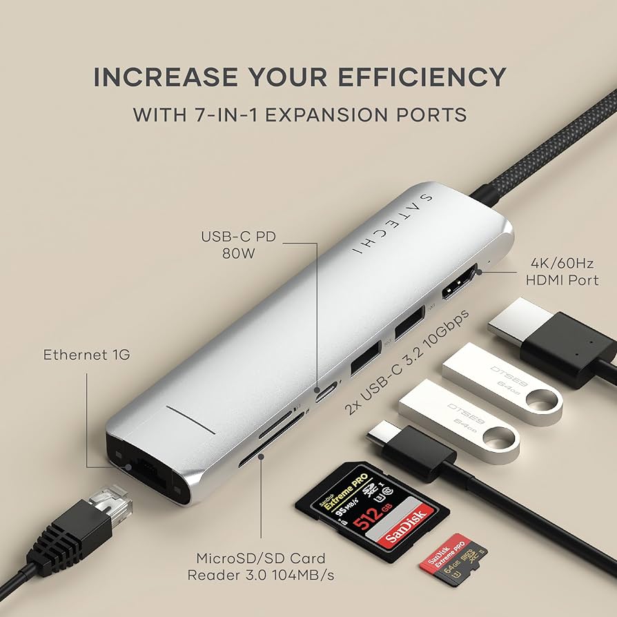 Amazon.com: Satechi 7 in 1 USB C Hub Multiport Adapter with
