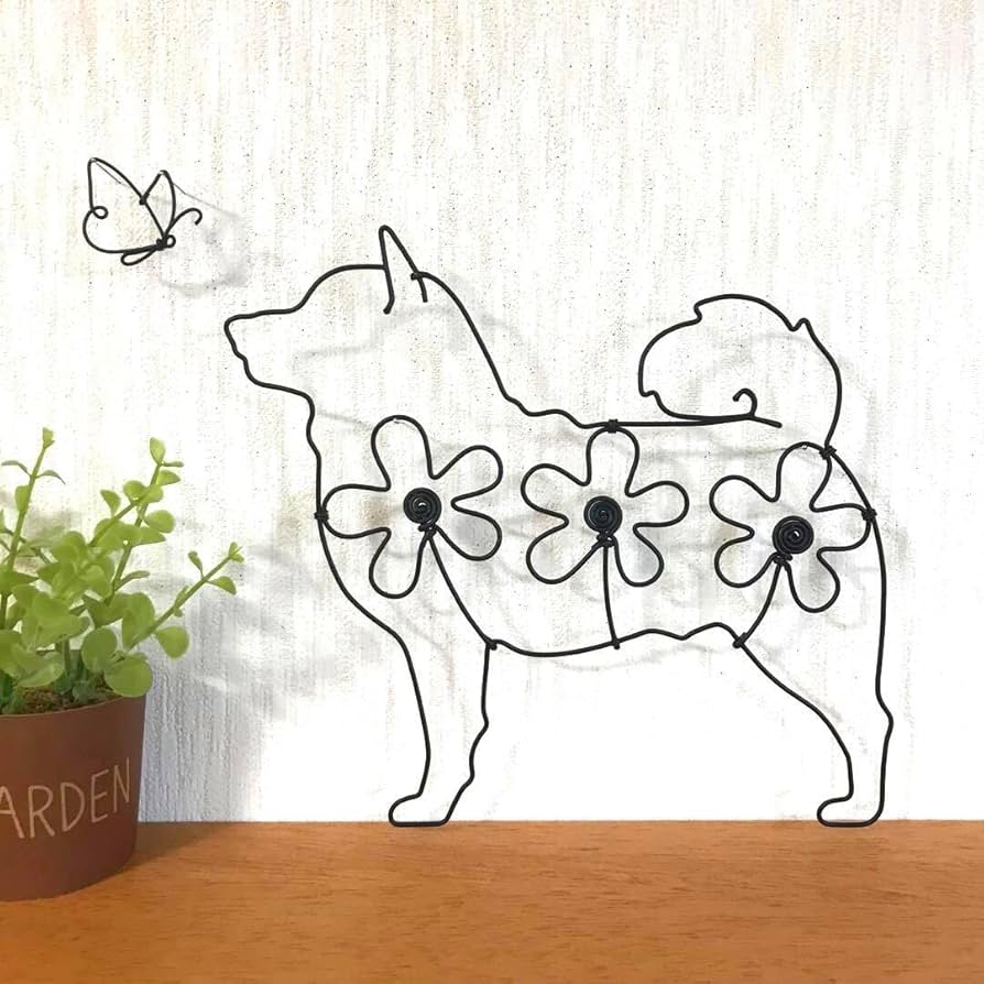 Amazon.co.jp: ワイヤークラフト アート 豆柴 柴犬 蝶 犬 壁掛け