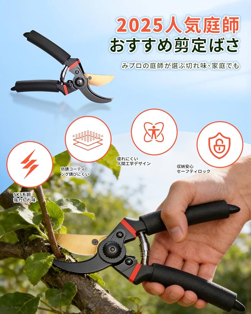 Amazon | 【2025人気庭師推薦・プロ造園士監修】剪定鋏 剪定バサミ SK5
