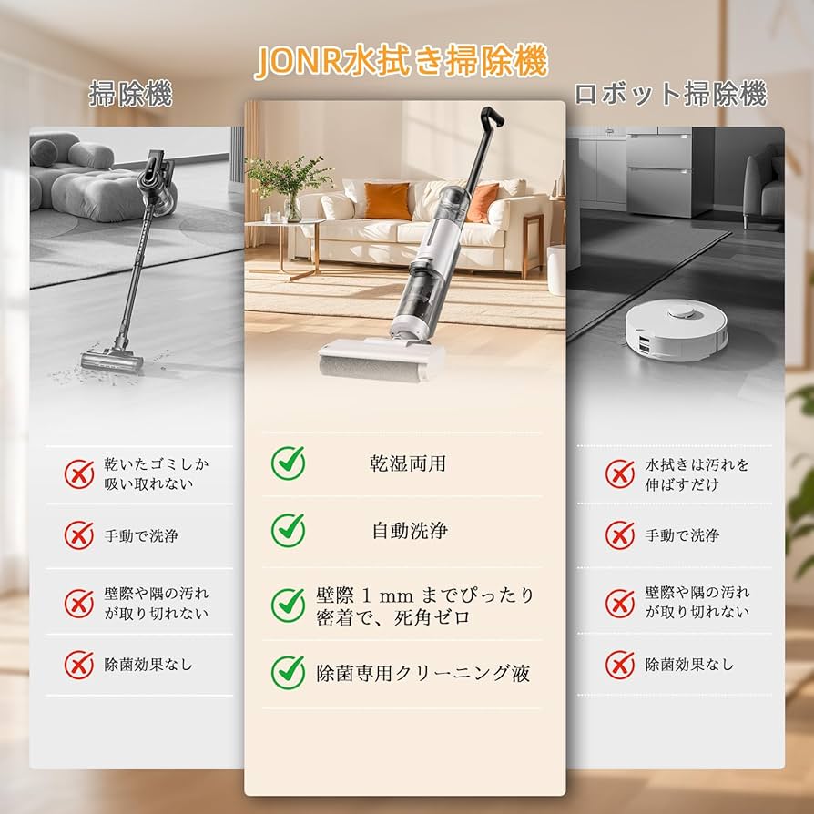 Amazon | 水拭き掃除機 JONR ED12 Lite【日本最軽量】吸引・水洗い