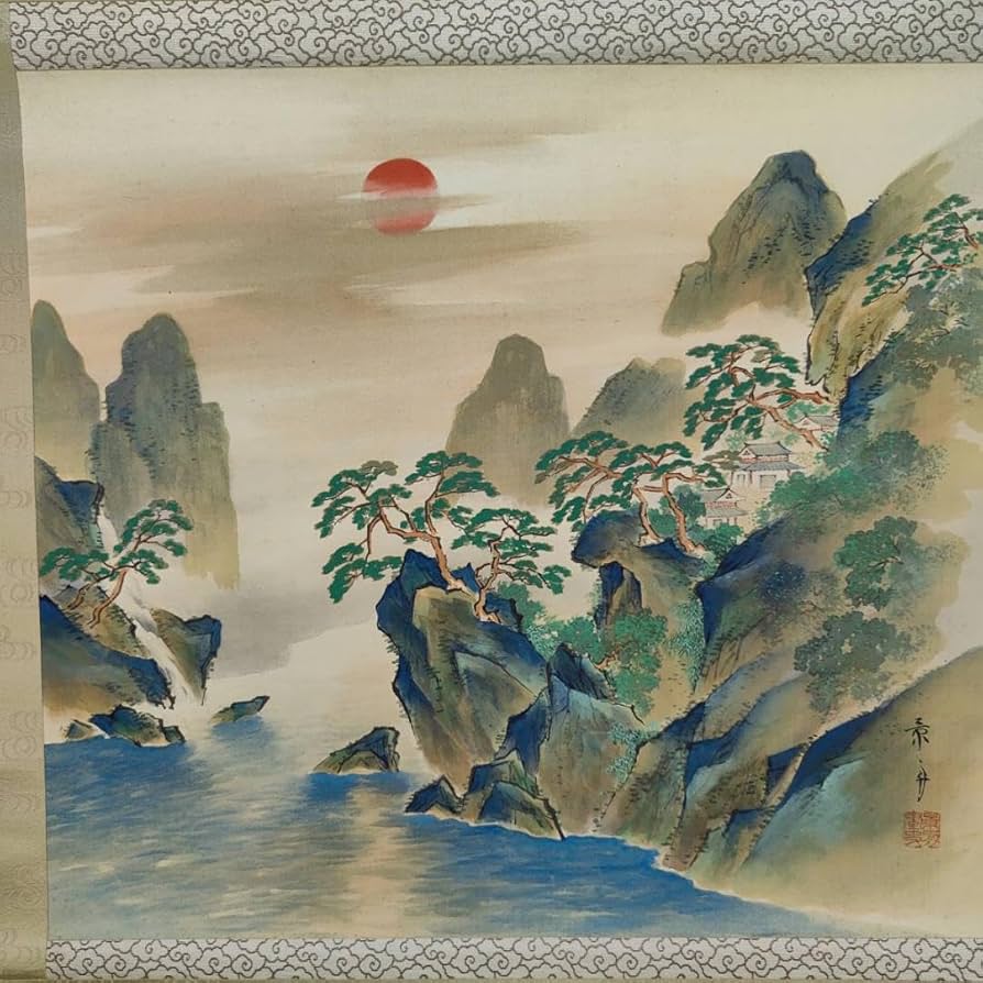 真作/西脇繁華/山水帰漁図/桐共箱付/布袋屋掛軸HG-330 真作】/西脇繁華