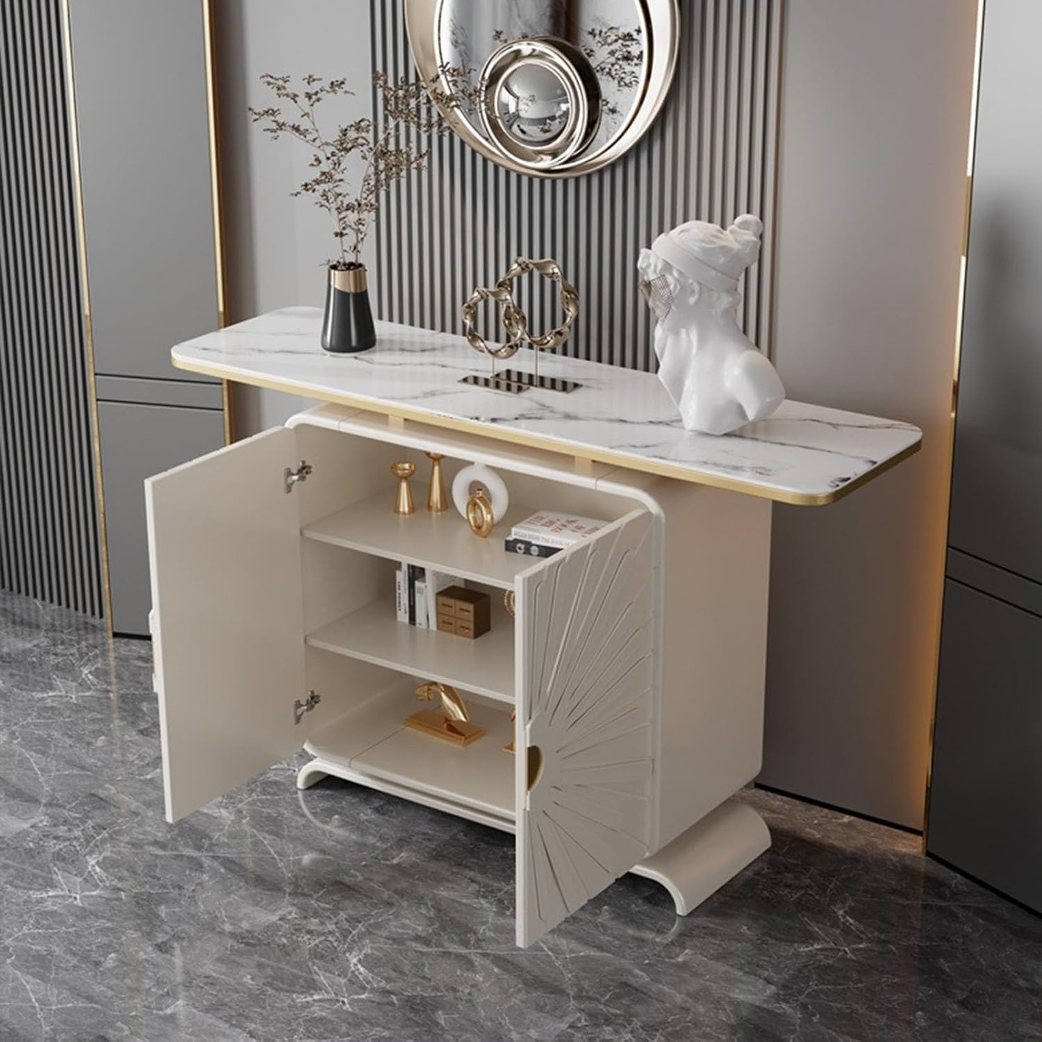 大理石の背の高いコンソールテーブル - ホテルの廊下家具コーナー