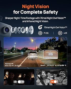 70mai 4K Dash Cam Front and Rear Inside, 3 Channel Car Dash Camera