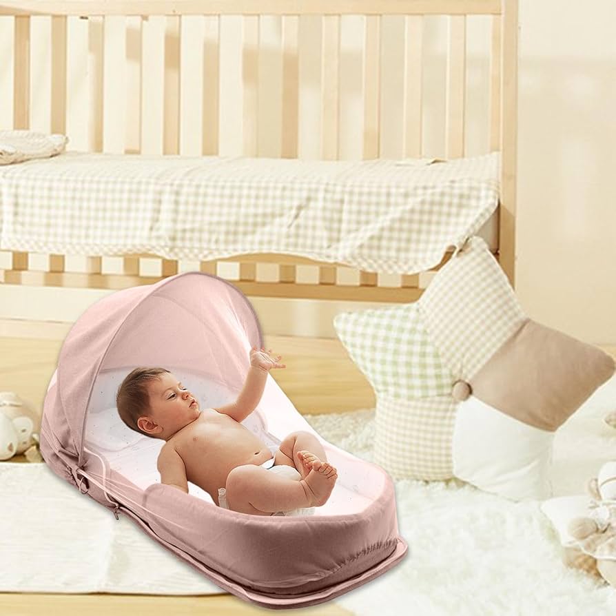 即日発送可】簡易ベビーベッド 移動式 折りたたみ 蚊帳 荷物入れ 収納