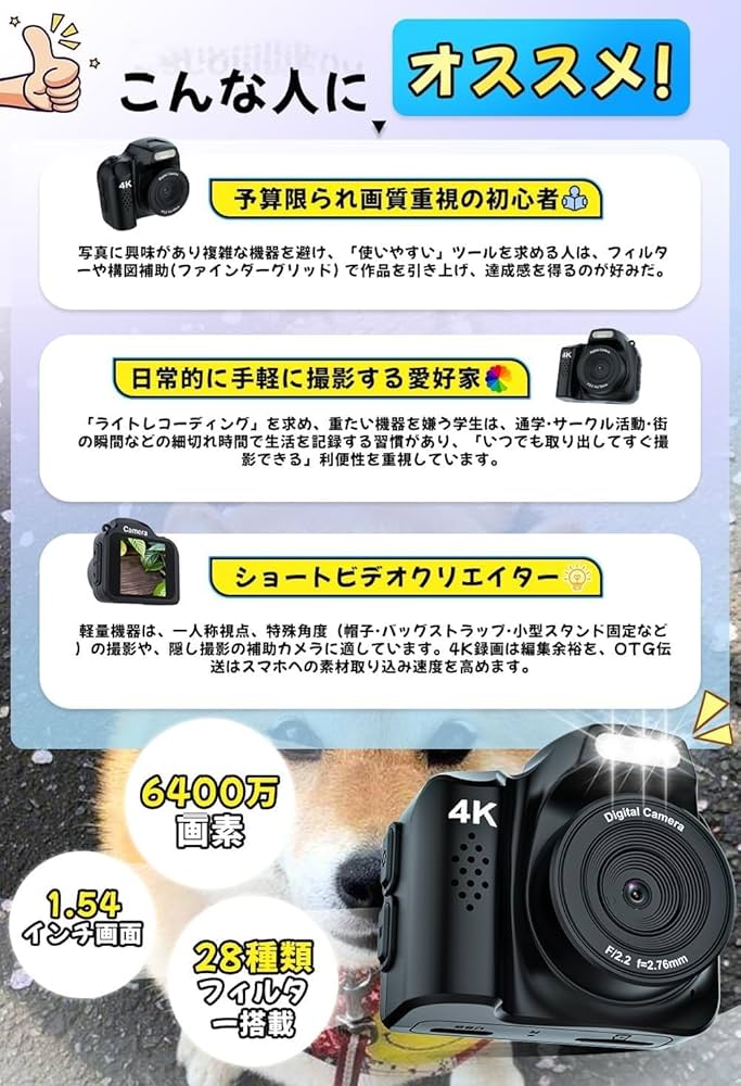 Amazon | 超小型ミニデジカメ4Kデジタルカメラ 【2025年初心者最適＆多