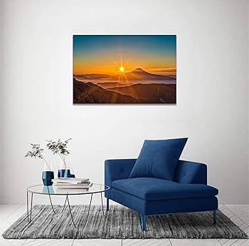 Amazon.co.jp: 富士山 太陽 風景画 アートパネル 赤富士 絵 ポスター