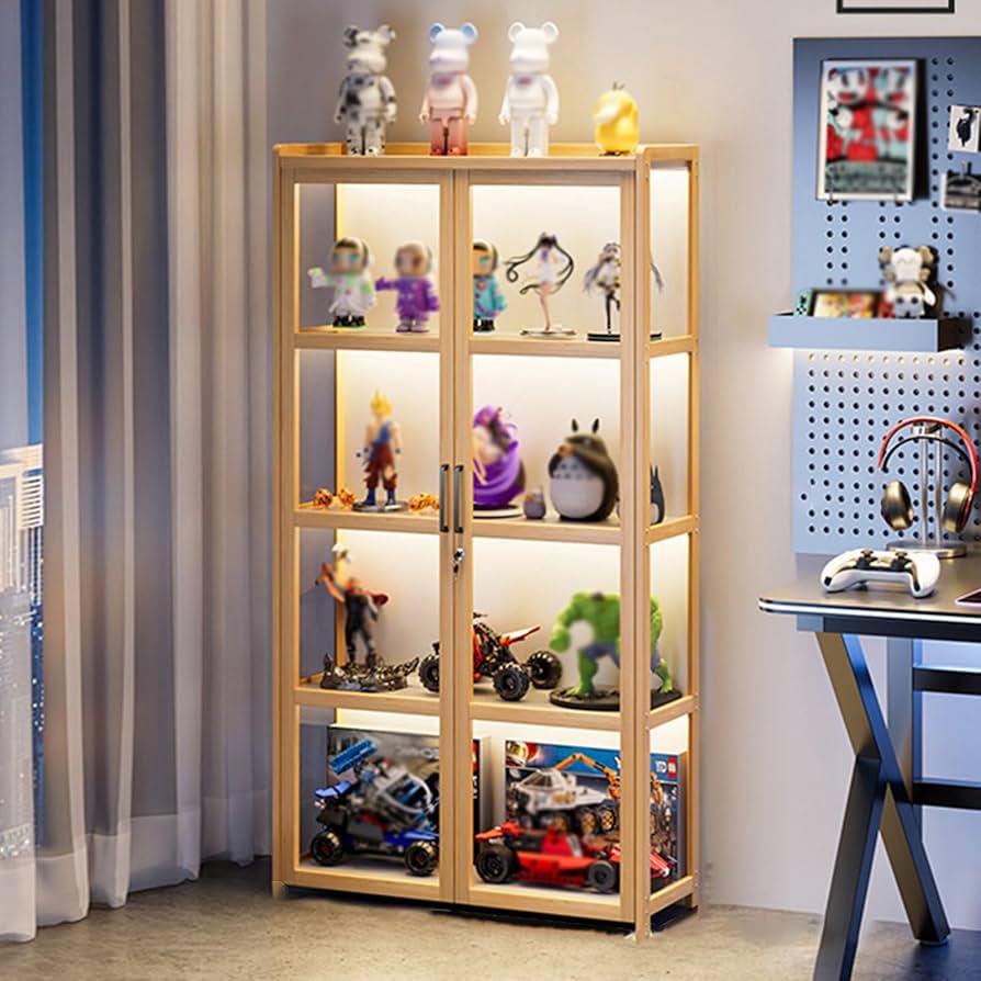 Amazon｜EFGETD アクリル扉付きディスプレイケース 5段竹製キュリオ