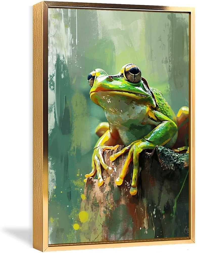 Amazon.co.jp: 絵画 緑のカエル アートパネル ポスター 動物イラスト