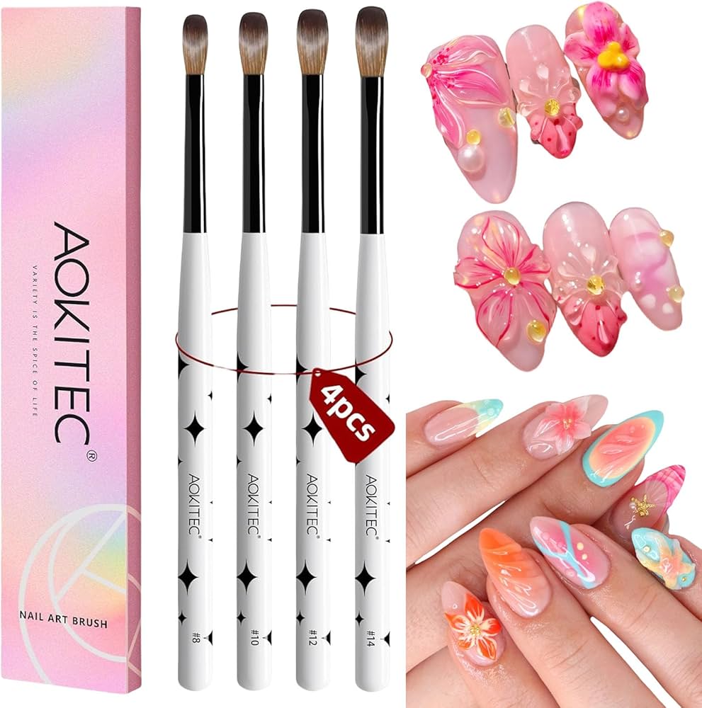 Amazon.com: Aokitec Acrylic Nail Brush Set - 4PCS Kolinsky Acrylic