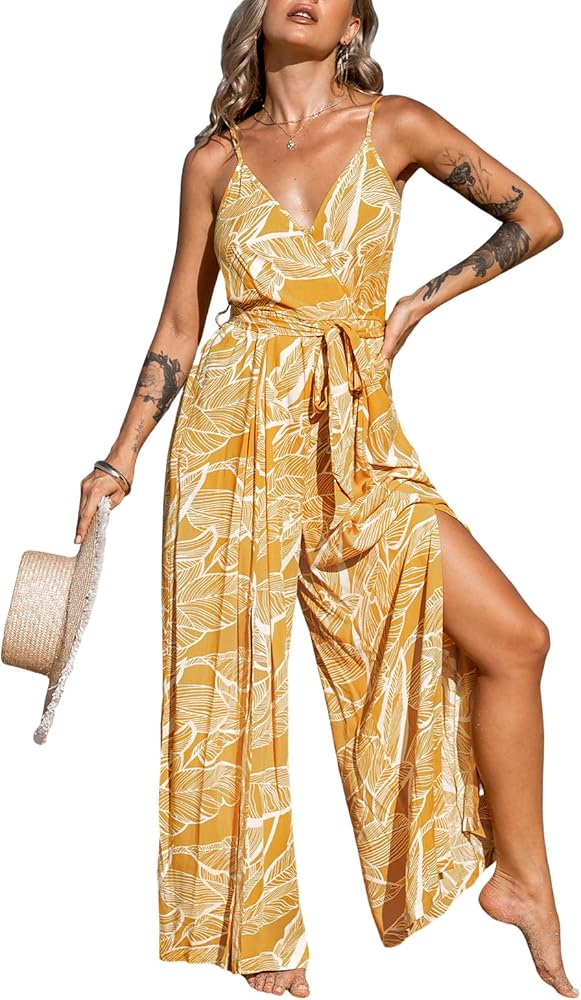 Amazon.com: CUPSHE Women's Jumpsuits Floral Tropical Wide Leg