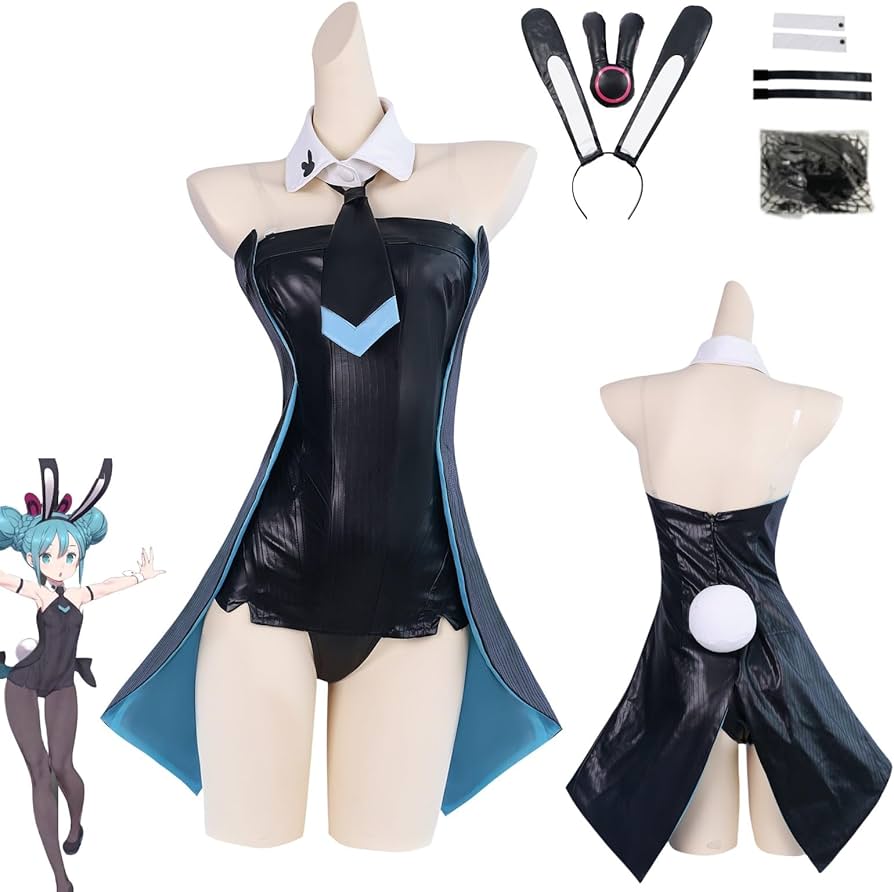Amazon.co.jp: 初音ミク コスプレ衣装 黒バニーガール 髪飾り付き 全
