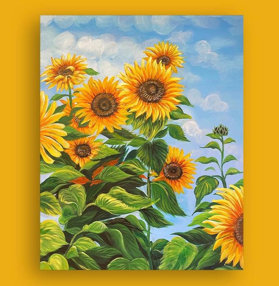 Amazon | DIY デジタル油絵 手彩色塗りつぶしひまわりアクリル