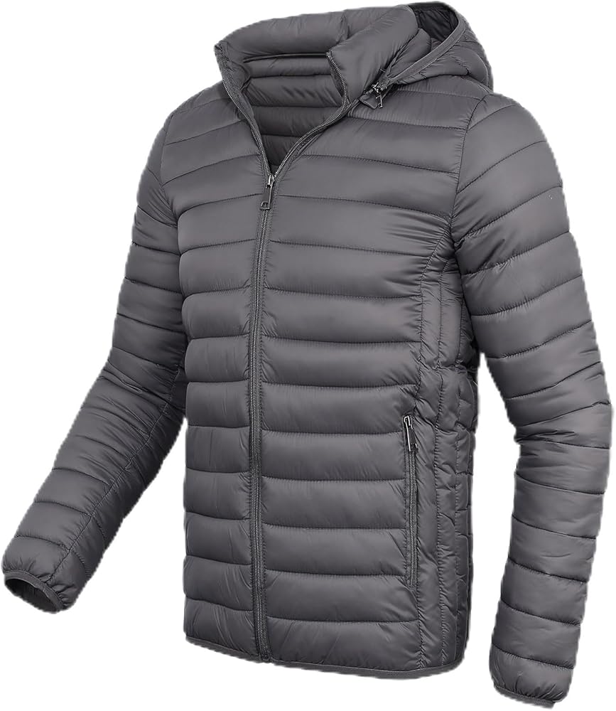 Xsylxgc Men's Puffer Jacket Lightweight Water-Resistant Hooded