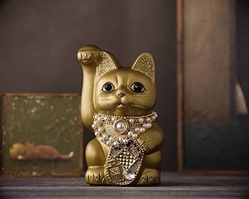 Amazon.co.jp: ご縁猫 ココニャネル(M-SIZE 金 Gold）右手あげ/陶器