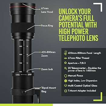 Amazon | ハイパワー 420-1600mm f/8.3 HD マニュアル望遠ズームレンズ