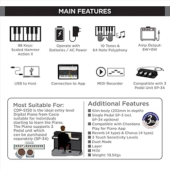 Amazon | CASIO CDP-S150 BK 電子ピアノ 88鍵盤 カシオ | 電子ピアノ