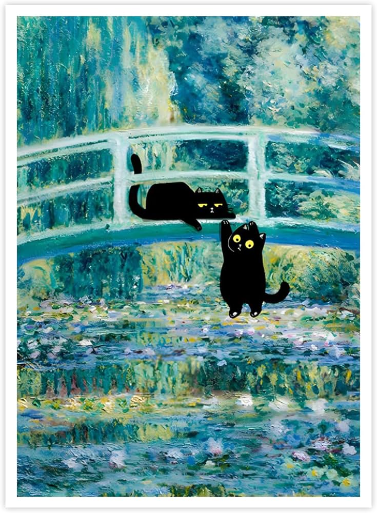 Amazon.co.jp: UAddMe ヴィンテージモネ スイレンの池 猫のキャンバス