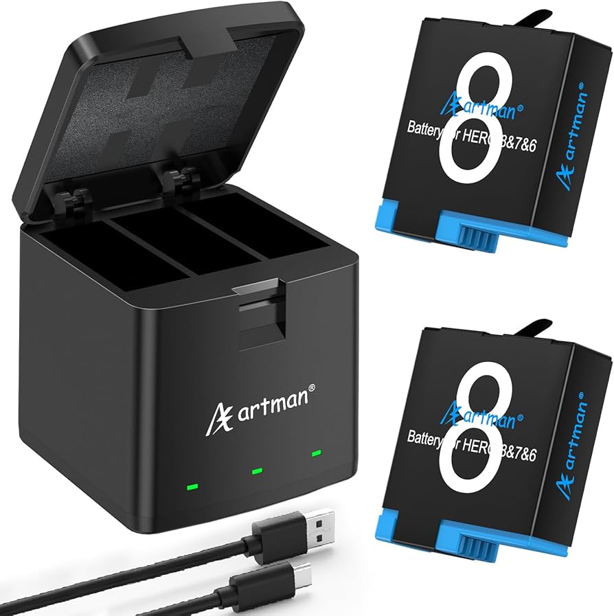 Artman Replacement Hero 8 Batteries 1500mAh (2-Pack) and 3-Channel