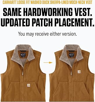 Carhartt Men's 104277 Washed Duck Mock Neck Vest - Sherpa Lined