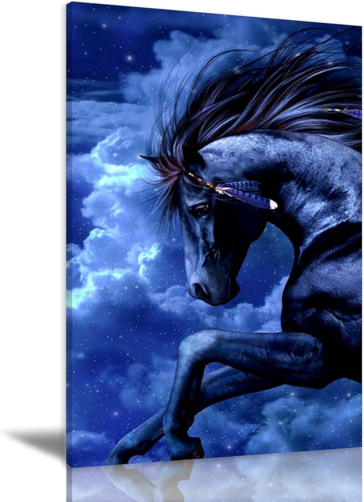Amazon.co.jp: 絵画 青い馬ですインテリア 絵画 动物アートパネル 壁の