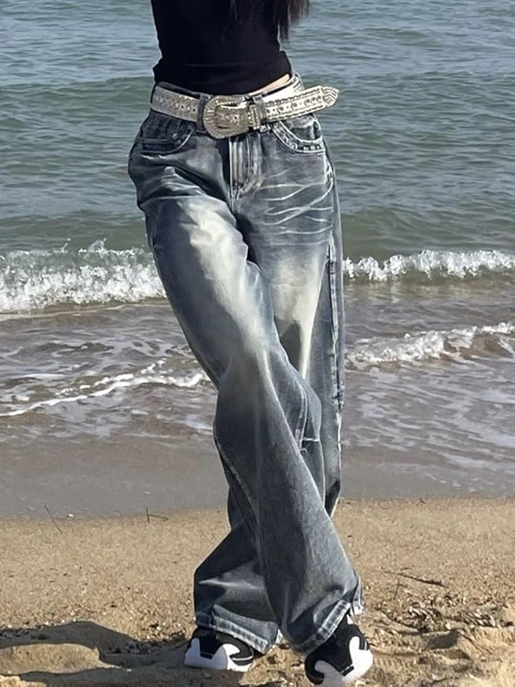 Pokn Y2k Grunge Pants Straight Leg Jeans Baggy Jeans Wide Leg