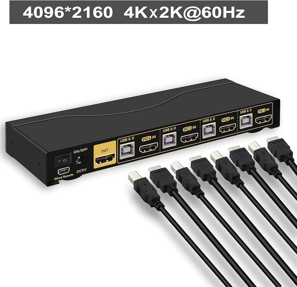 Amazon | CKLau 4K@60Hz ウルトラ HD 4 ポート HDMI ケーブル KVM