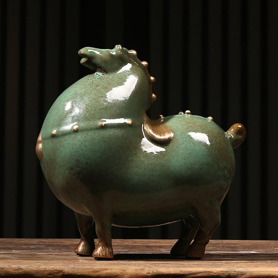 Amazon.co.jp: 馬の置物 干支 オブジェ置物 太った馬 陶器