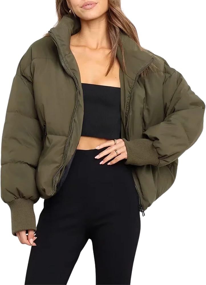 Amazon.com: InterNos Women's Winter Stand Collar Zip Puffer Jacket