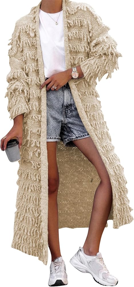 SHINFY Women's Open Front Cardigan Sweaters 2023 Fall Tassel