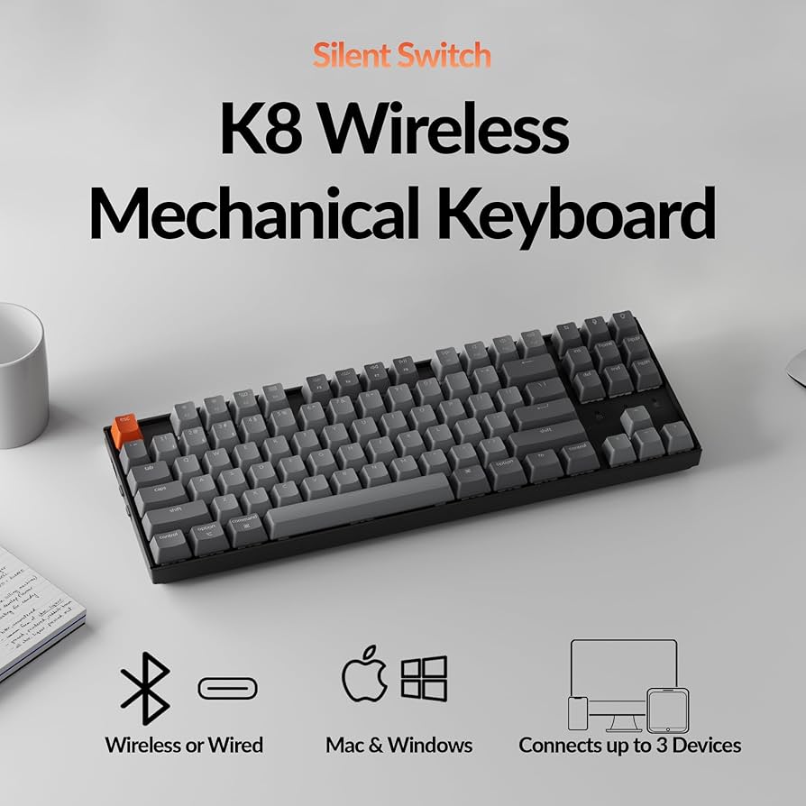Amazon.com: Keychron K8 Wireless Mechanical Keyboard – Silent Red