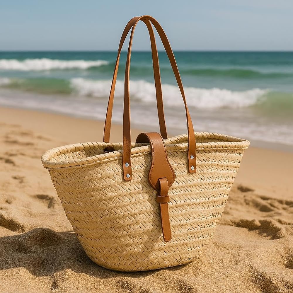 Amazon.com: FRENCH BASKET Straw Beach Tote Bag with Leather