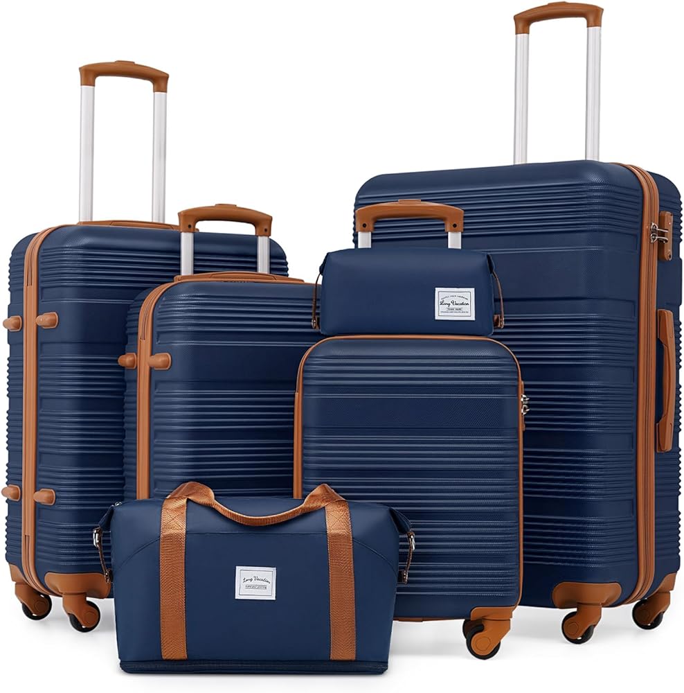 Amazon.com | LONG VACATION 6 Piece ABS+PC Hardshell Luggage Set