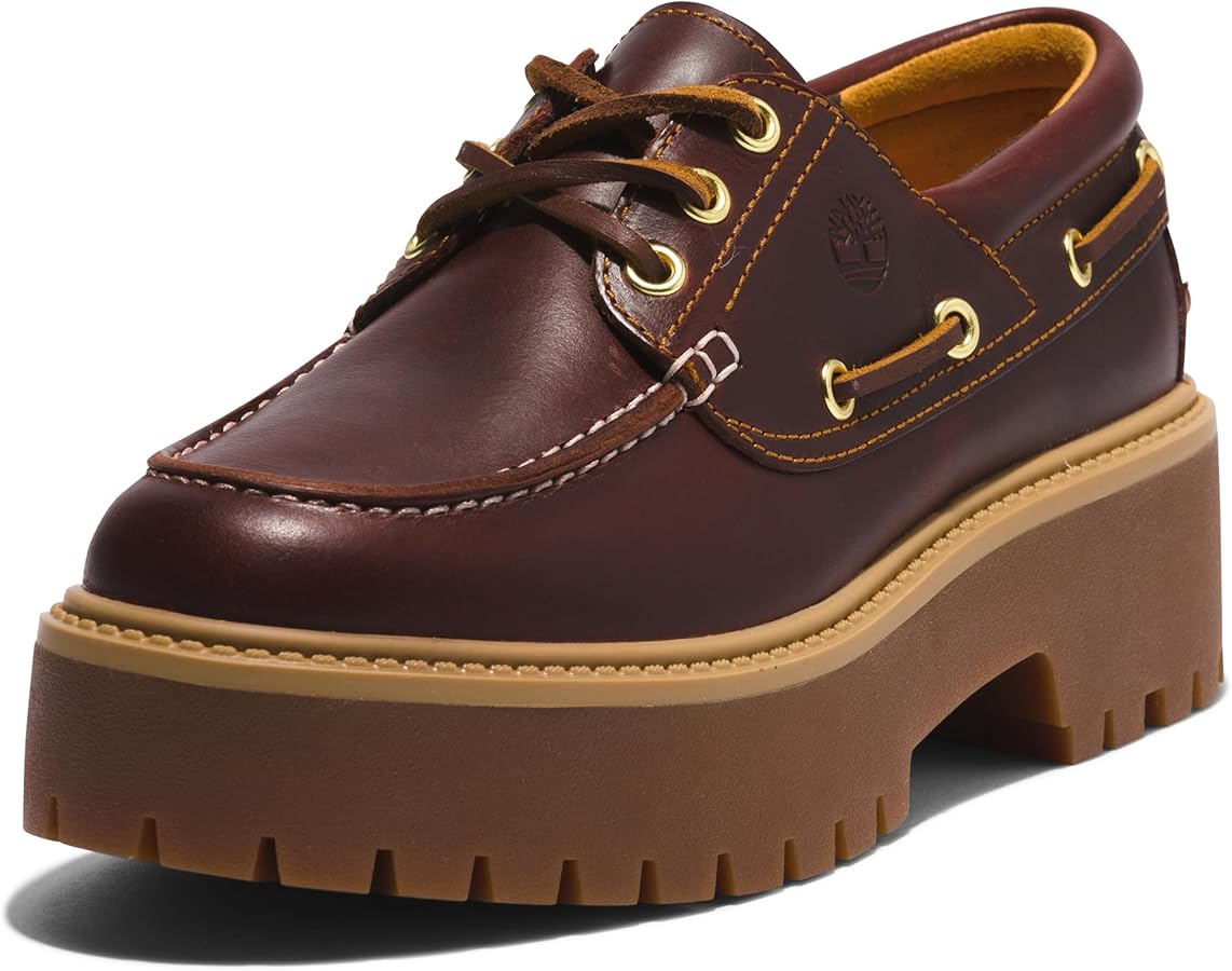 Timberland Women's Stone Street Platform Boat Shoe, Rootbeer, 5