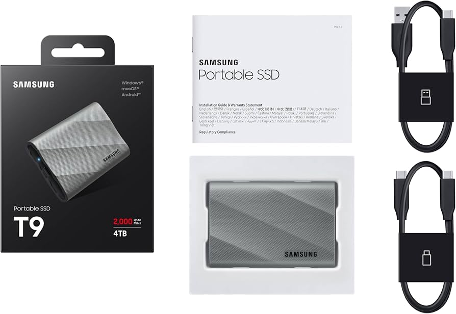 Amazon.com: Samsung T9 2TB, Portable SSD, up to 2000MB/s, USB 3.2