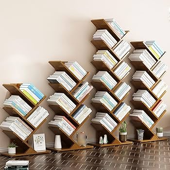 Amazon.co.jp: フロアスタンディング本棚、ツリー型本棚竹製収納棚