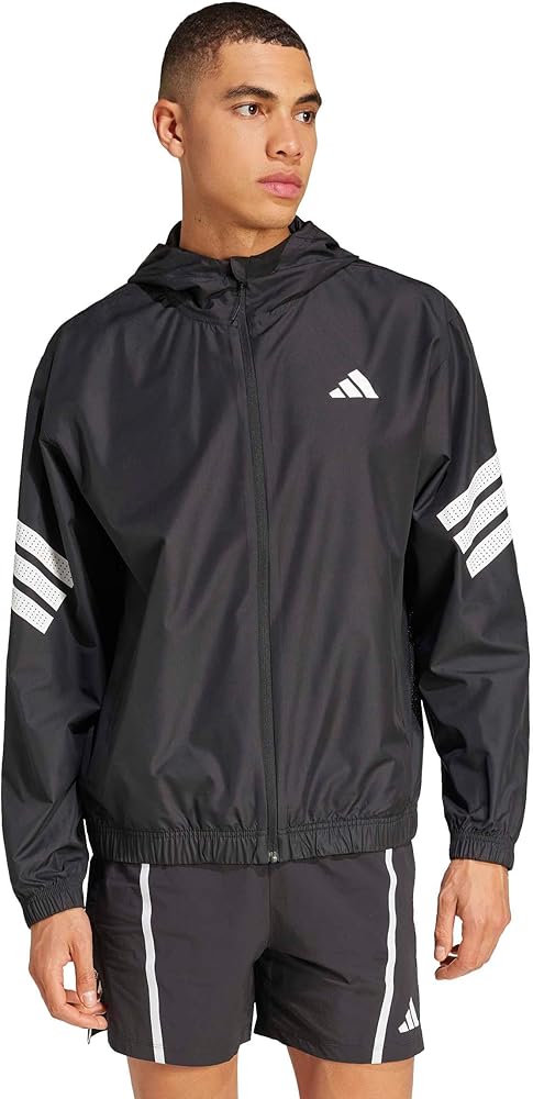 adidas Men's Icon 3-Stripes Training Windbreaker, Black/White, X