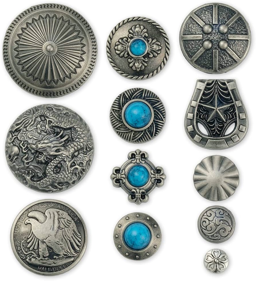 Amazon | コンチョ ボタン 12個セット ねじ式 アンティーク シルバー
