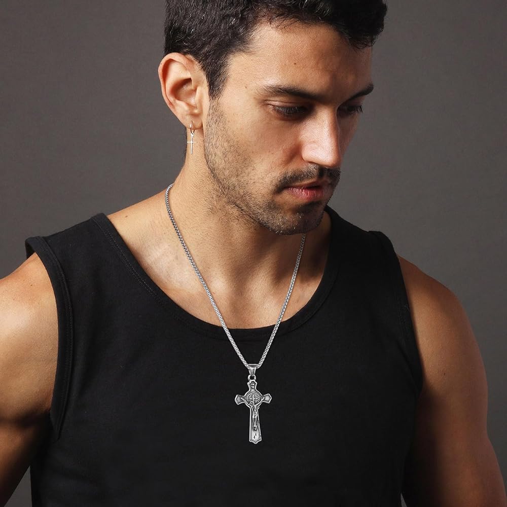 HZMAN Stainless Steel Saint St St. Benedict Crucifix Cross