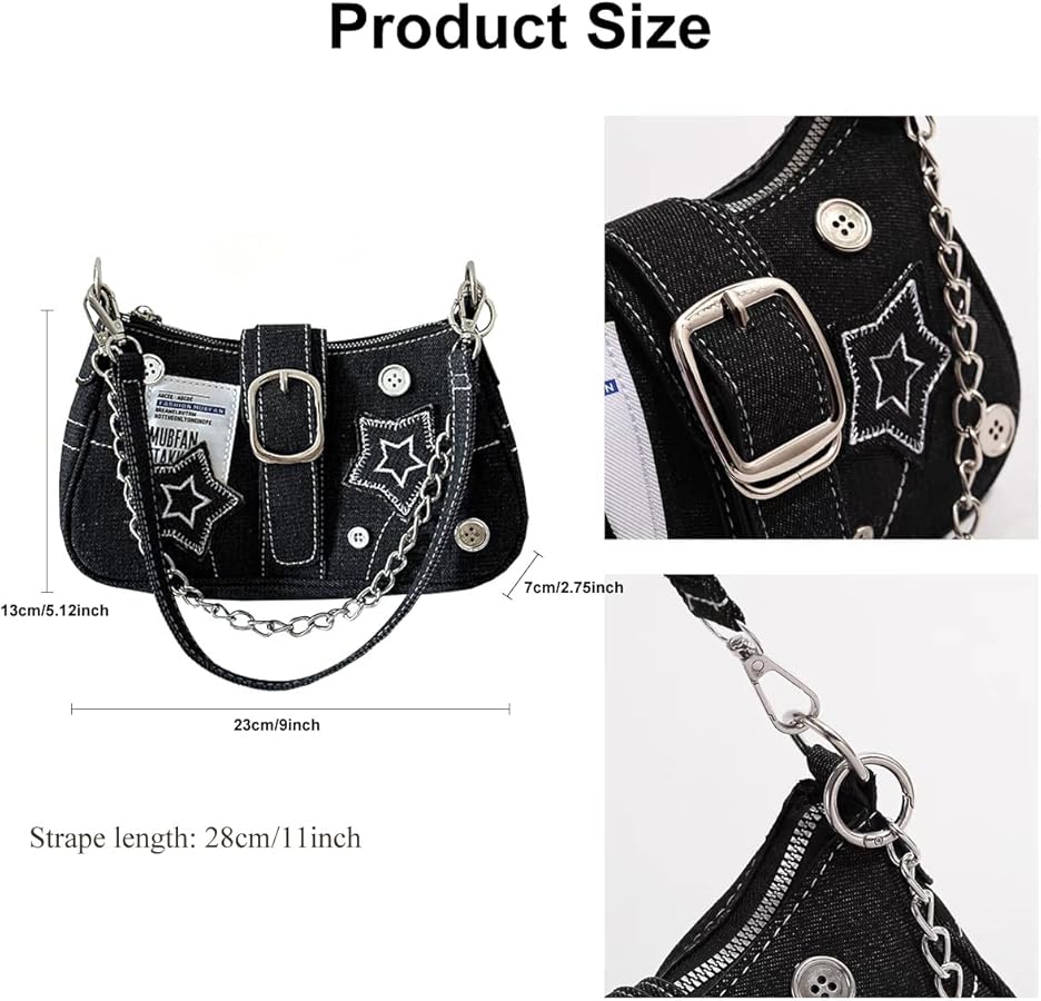 Grunge Y2k Purse Y2k Bag Black Y2k Accessories Goth Punk Shoulder
