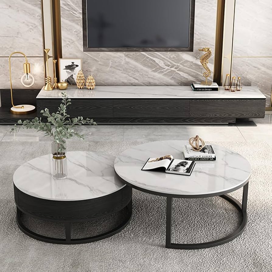 Amazon.co.jp: センターテーブル 大理石柄 完成品 コーヒーテーブル