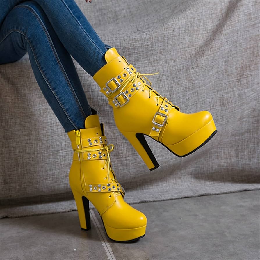 Amazon.com: ZHTAISOU Boots Red Yellow Women Ankle Boots Platform