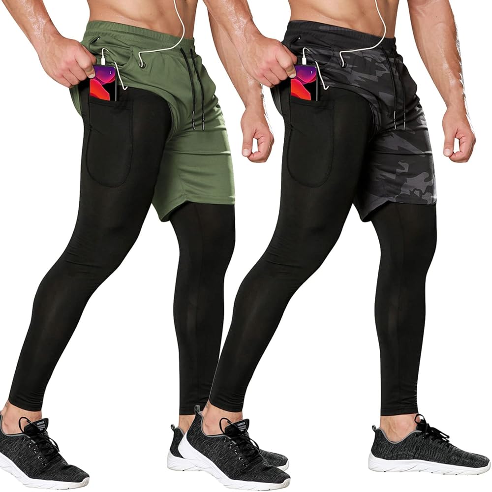 Amazon.com: Odoland 2 Pack Mens Athletic Compression Running Pants