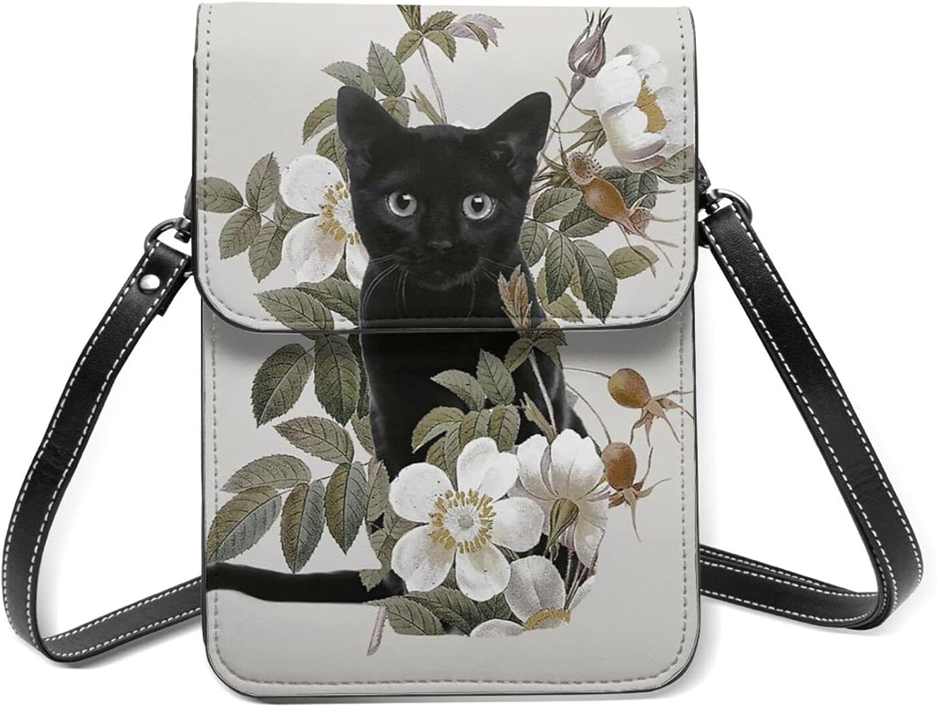 Amazon | スマホポーチ スマホポシェット 花 黒猫 ネコ柄 猫柄