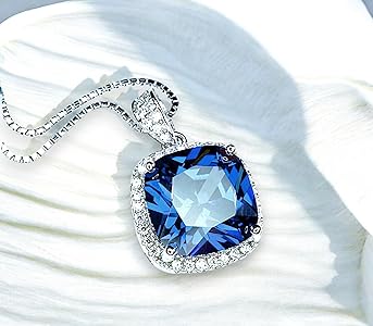 Amazon.com: Large Square Blue Sapphire Necklace 18KGP @ Sterling