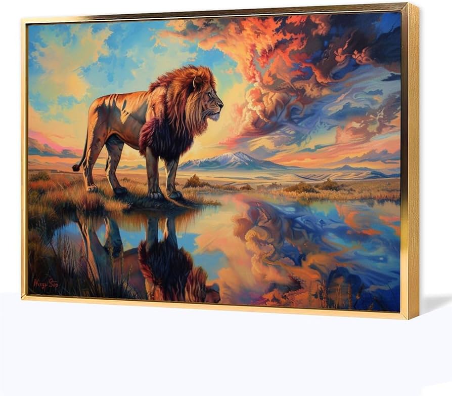 Amazon.co.jp: 絵画 孤高のライオン アートパネル ポスター 動物