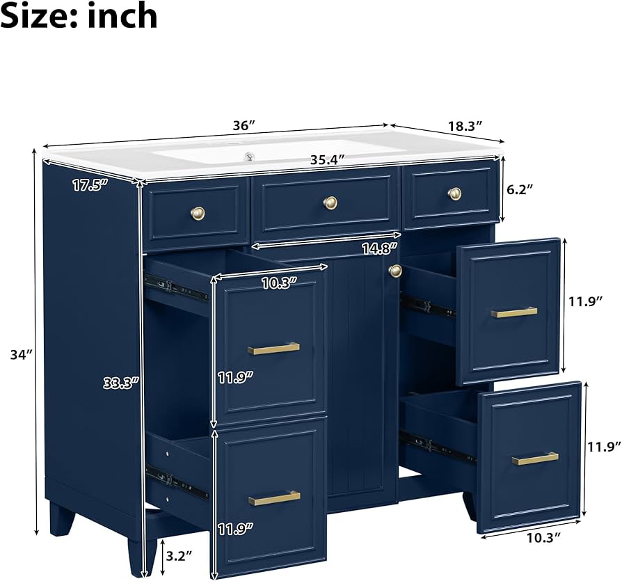 Amazon.com: JIVOIT Bathroom Vanity with Sink Top Combo Set, 36