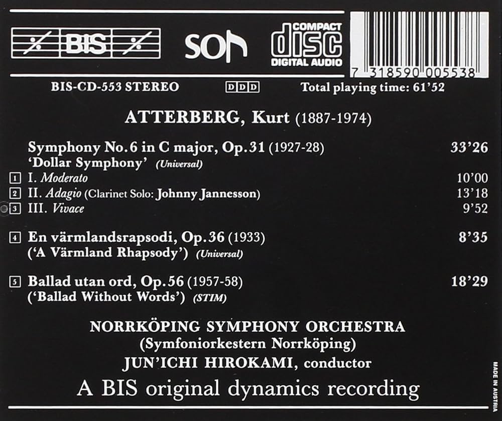 Kurt Atterberg, Jun'Ichi Hirokami, Norrkoping Symphony - Atterberg