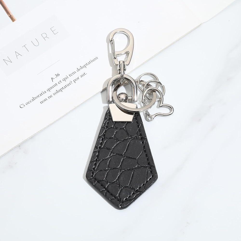 Wilink Leather Keychain, Unisex, Black, Crocodile Grain, Luxury